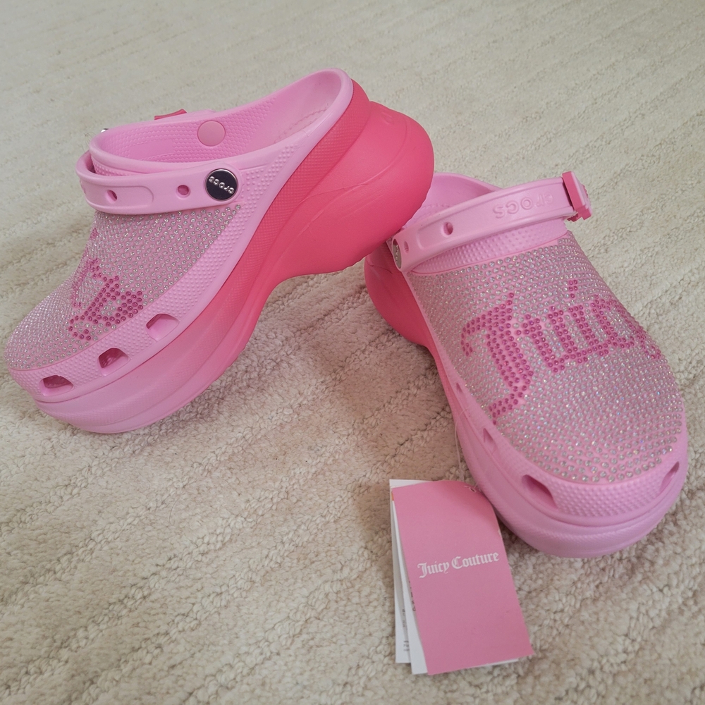 Juicy Couture Pink Rhinestone Platform Bae Clogs